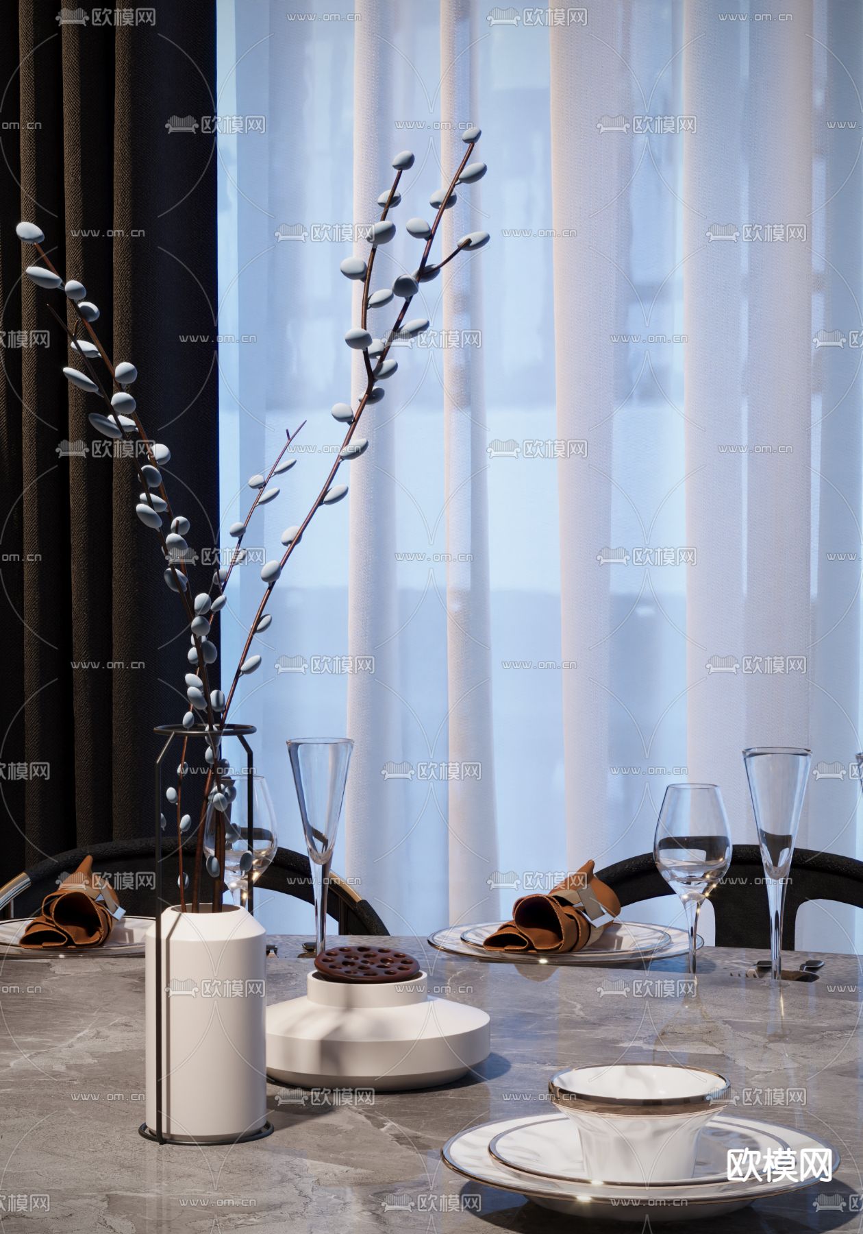 新中式花瓶 餐具 摆件su模型下载（渲染图2）