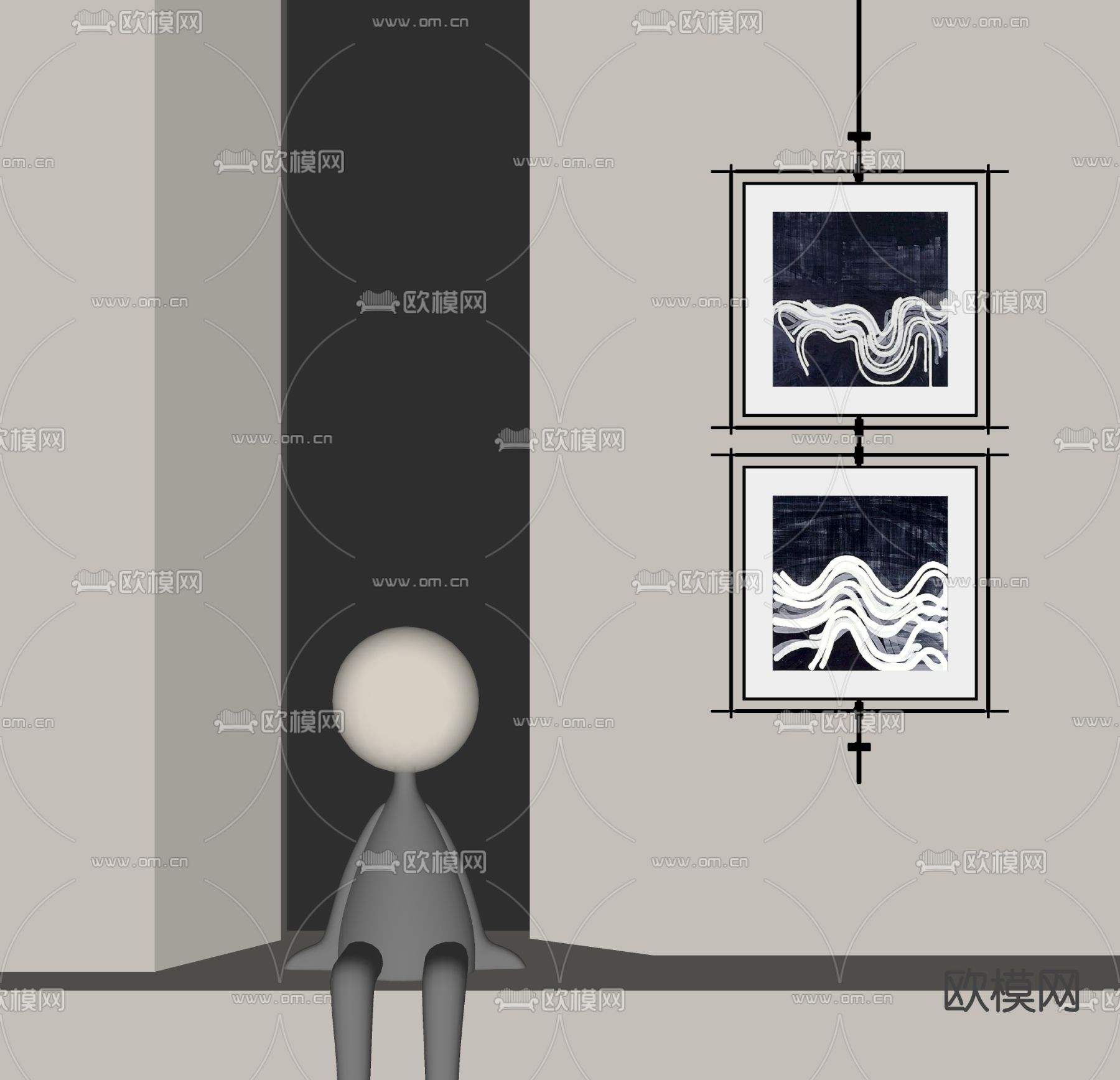 中古风装饰画 挂画su模型