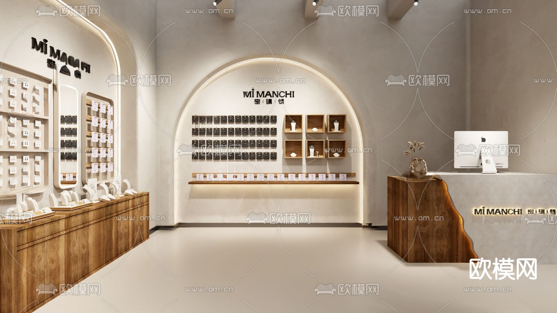 奶油风珠宝店 饰品店3d模型下载（渲染图2）