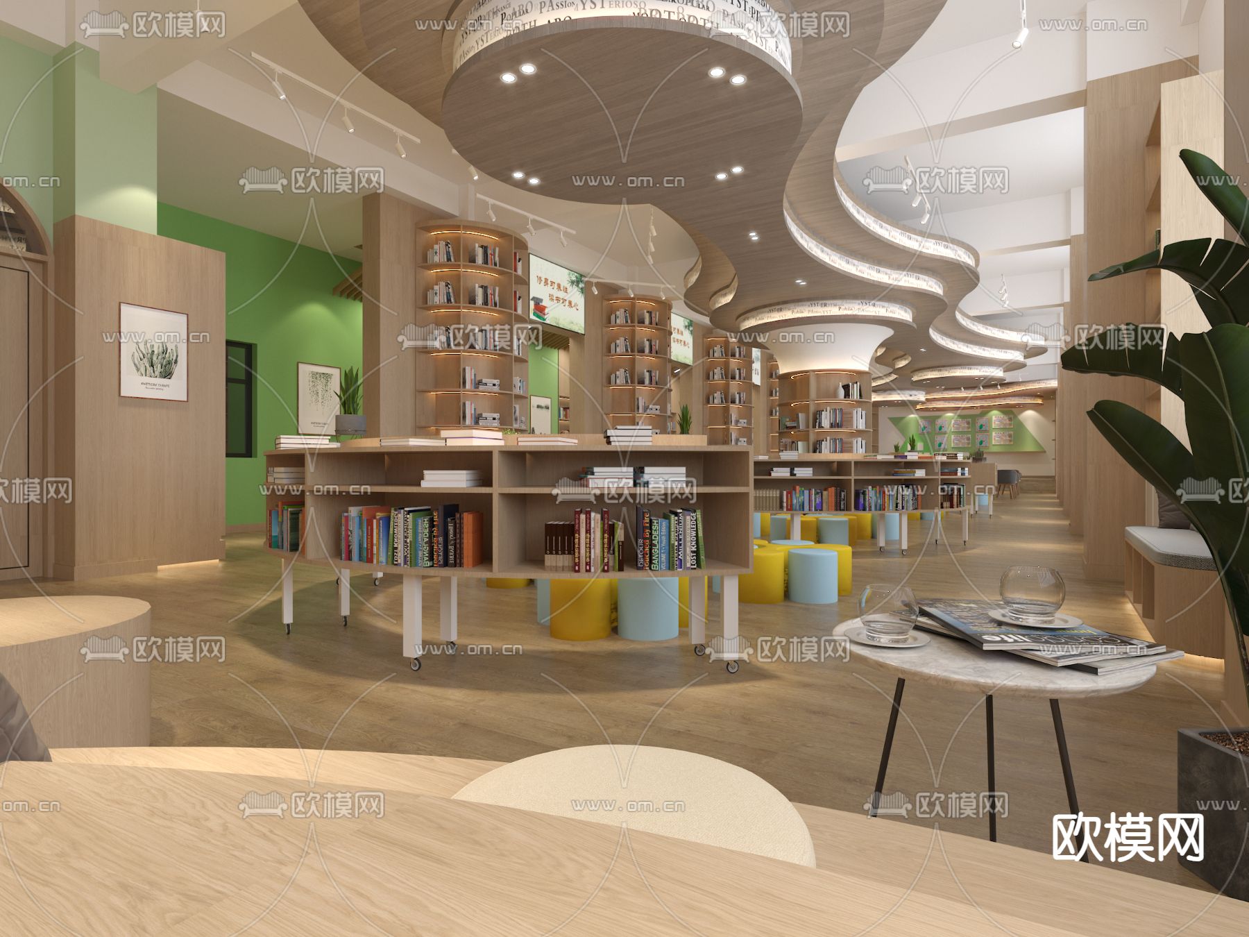 现代图书馆 书店3d模型下载（渲染图2）