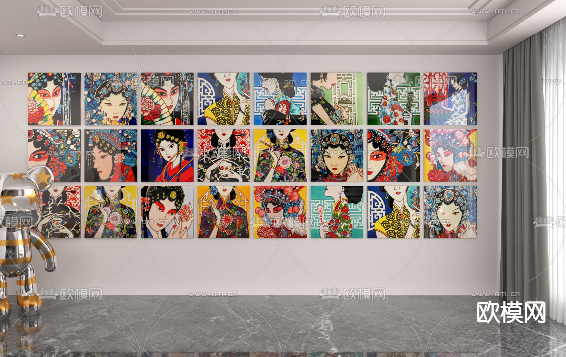 中式国潮挂画 装饰画 京剧3d模型下载