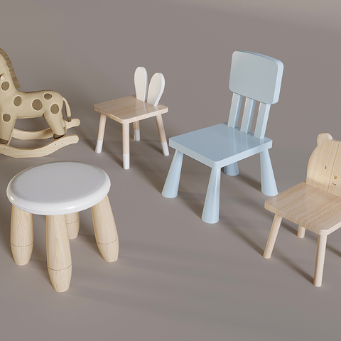  儿童椅 儿童圆凳 摇摇马su模型 