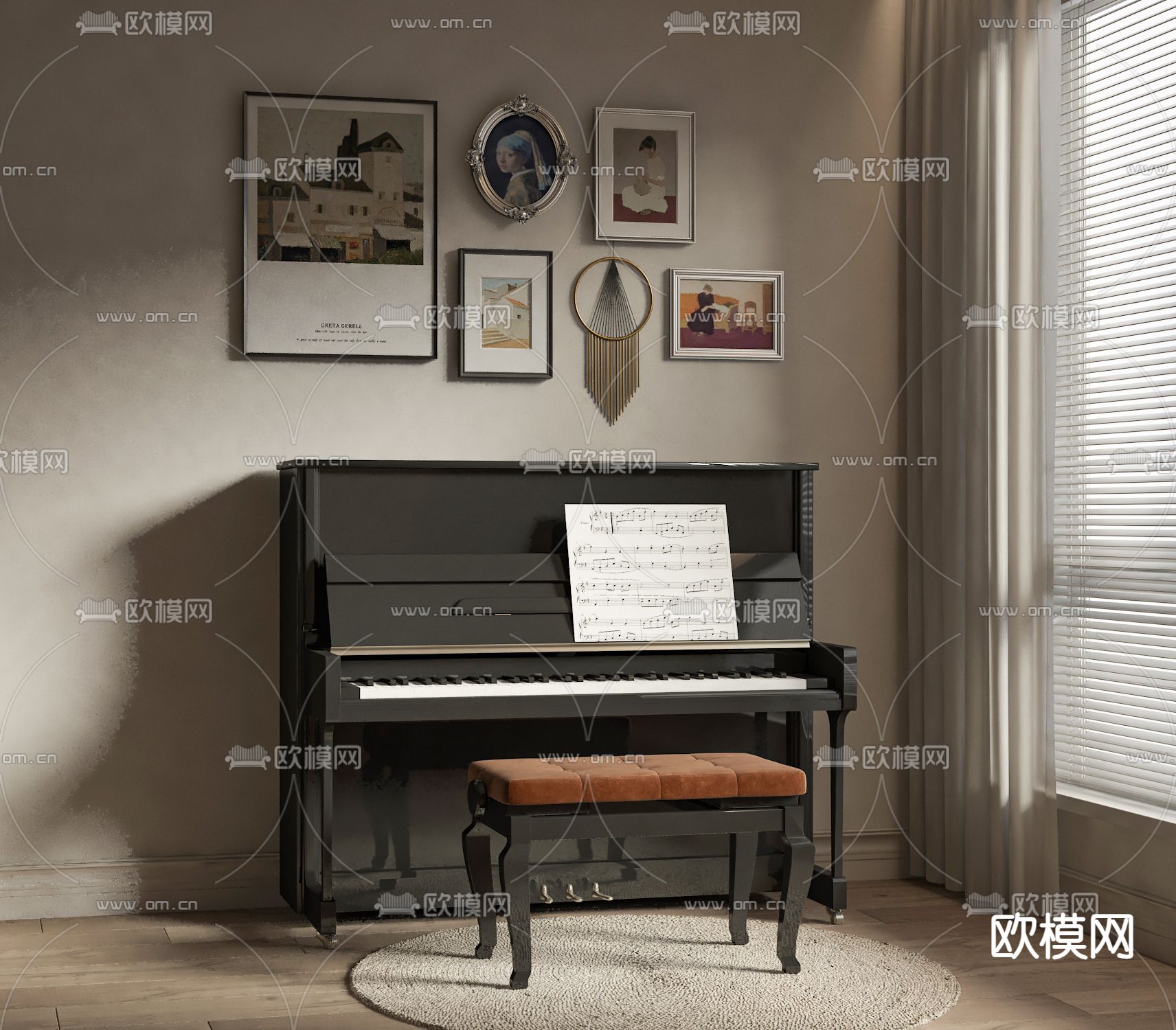 简欧钢琴3d模型下载