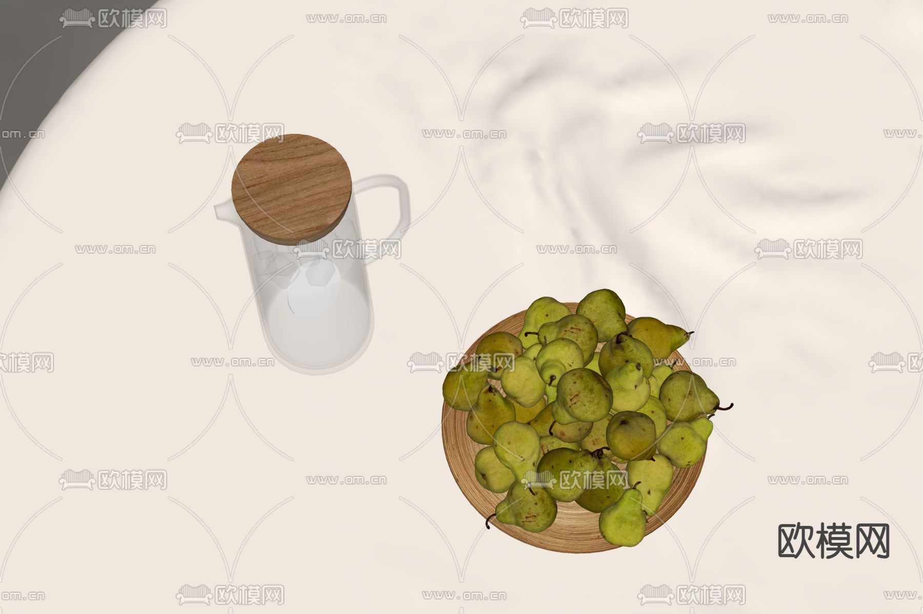 水果 饮料壶 果盘 梨子su模型下载（渲染图1）