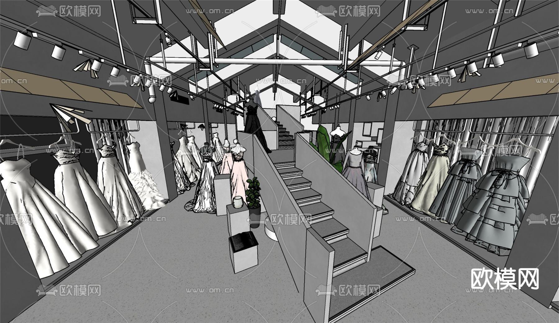 现代婚纱店su模型下载（渲染图1）