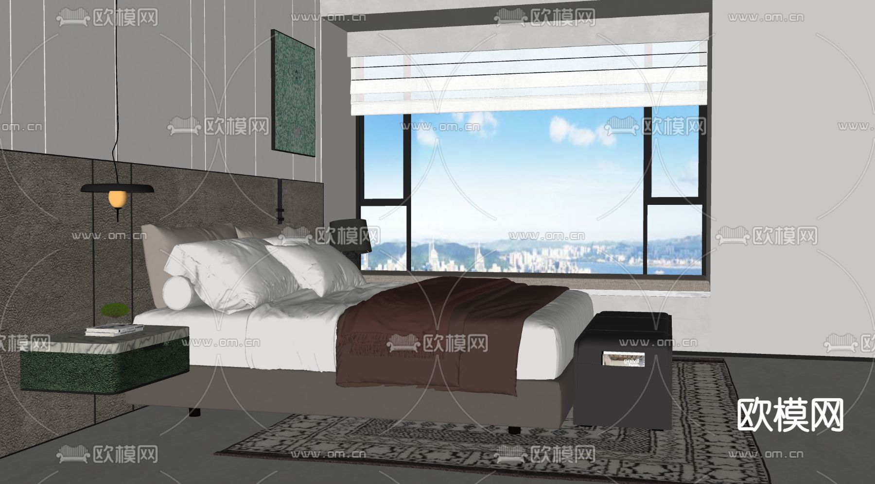 Minotti 双人床su模型下载（渲染图1）