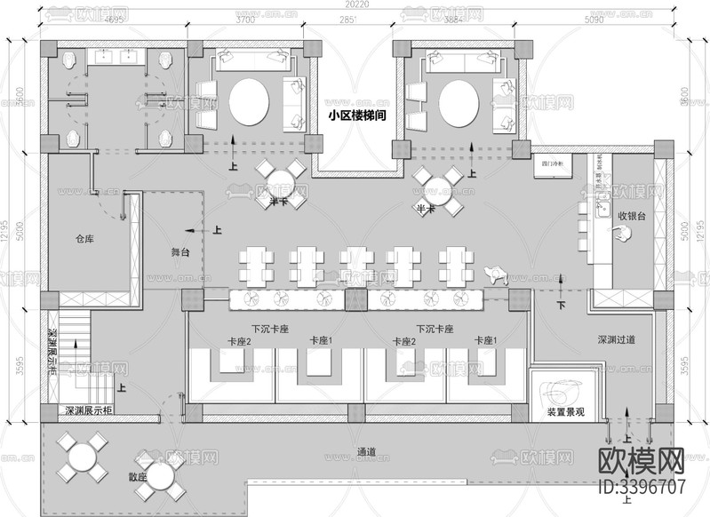咖啡厅CAD平面图下载(渲染图2)