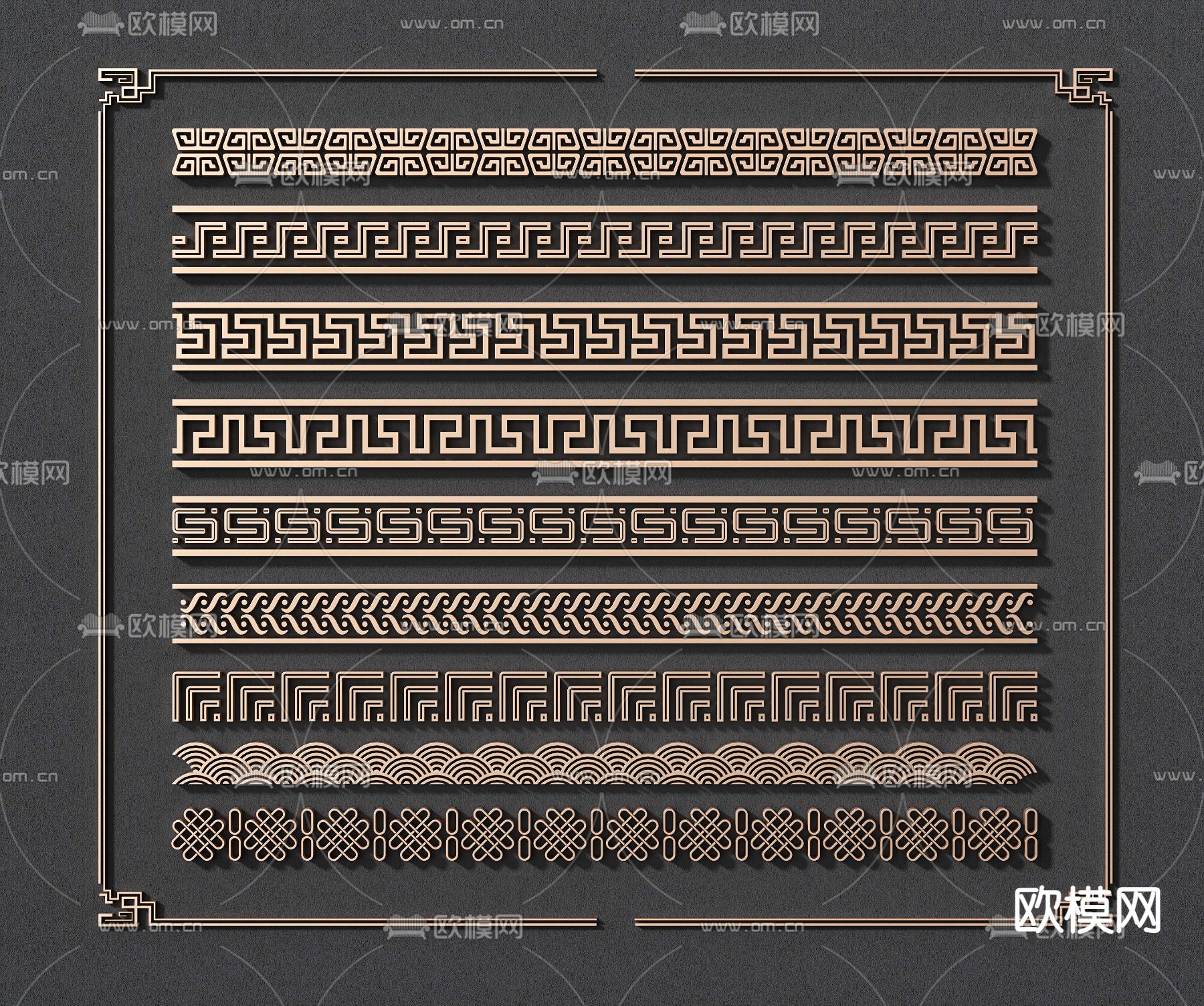 新中式线条 角线 腰线3d模型下载