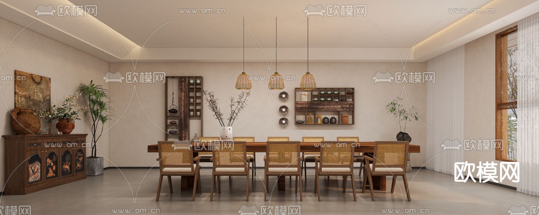 中古风餐厅包厢 包房3d模型下载