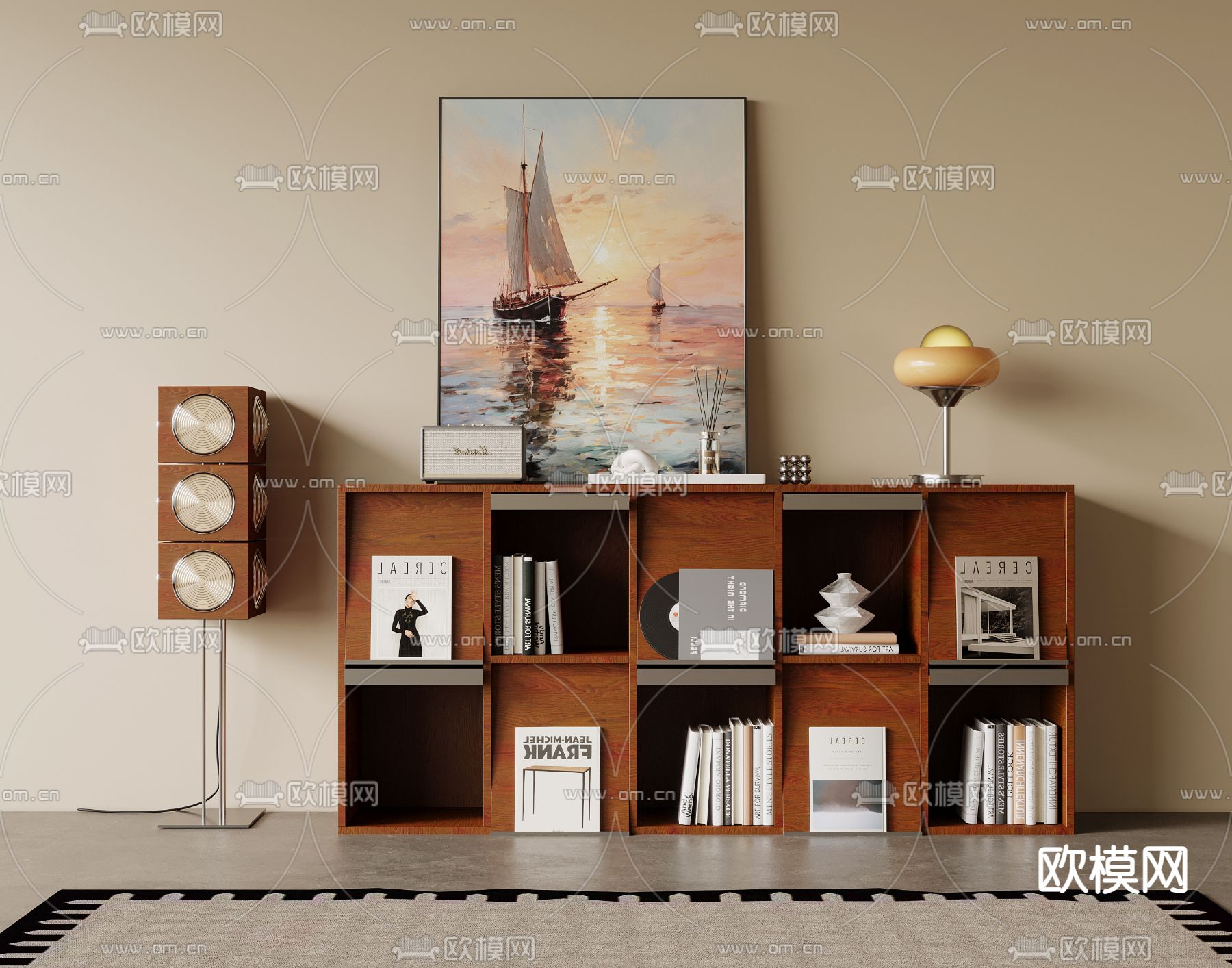 中古风书柜 书架su模型下载（渲染图2）