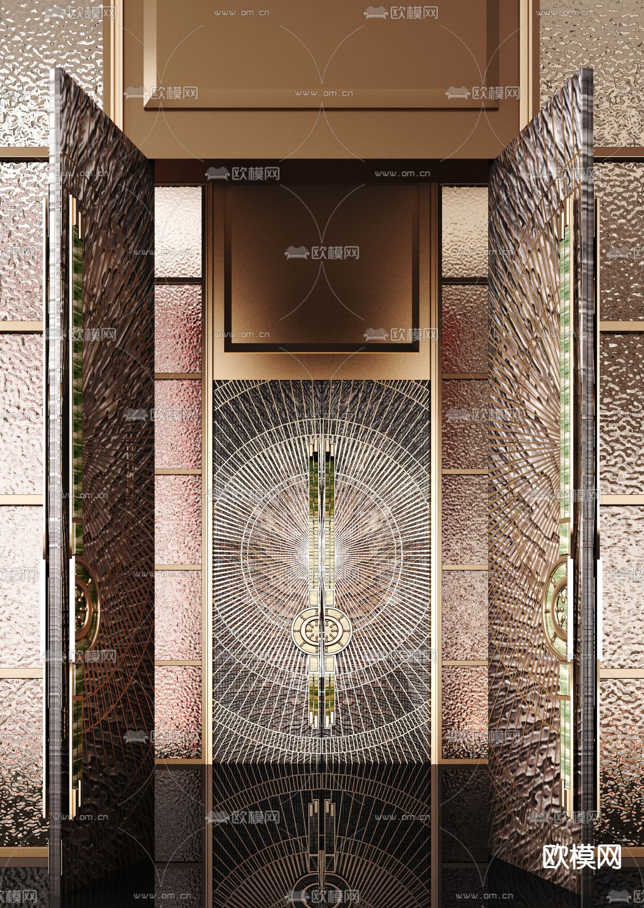 现代酒店中庭前厅 前台3d模型下载