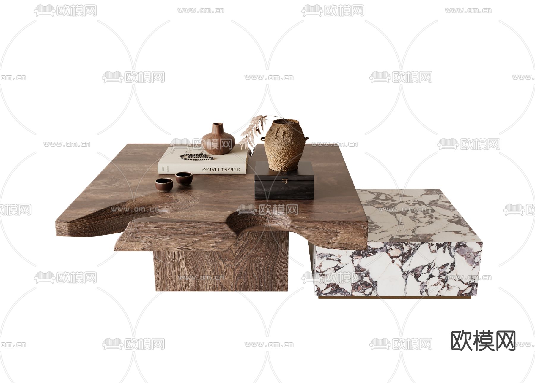 侘寂茶几su模型下载（渲染图2）