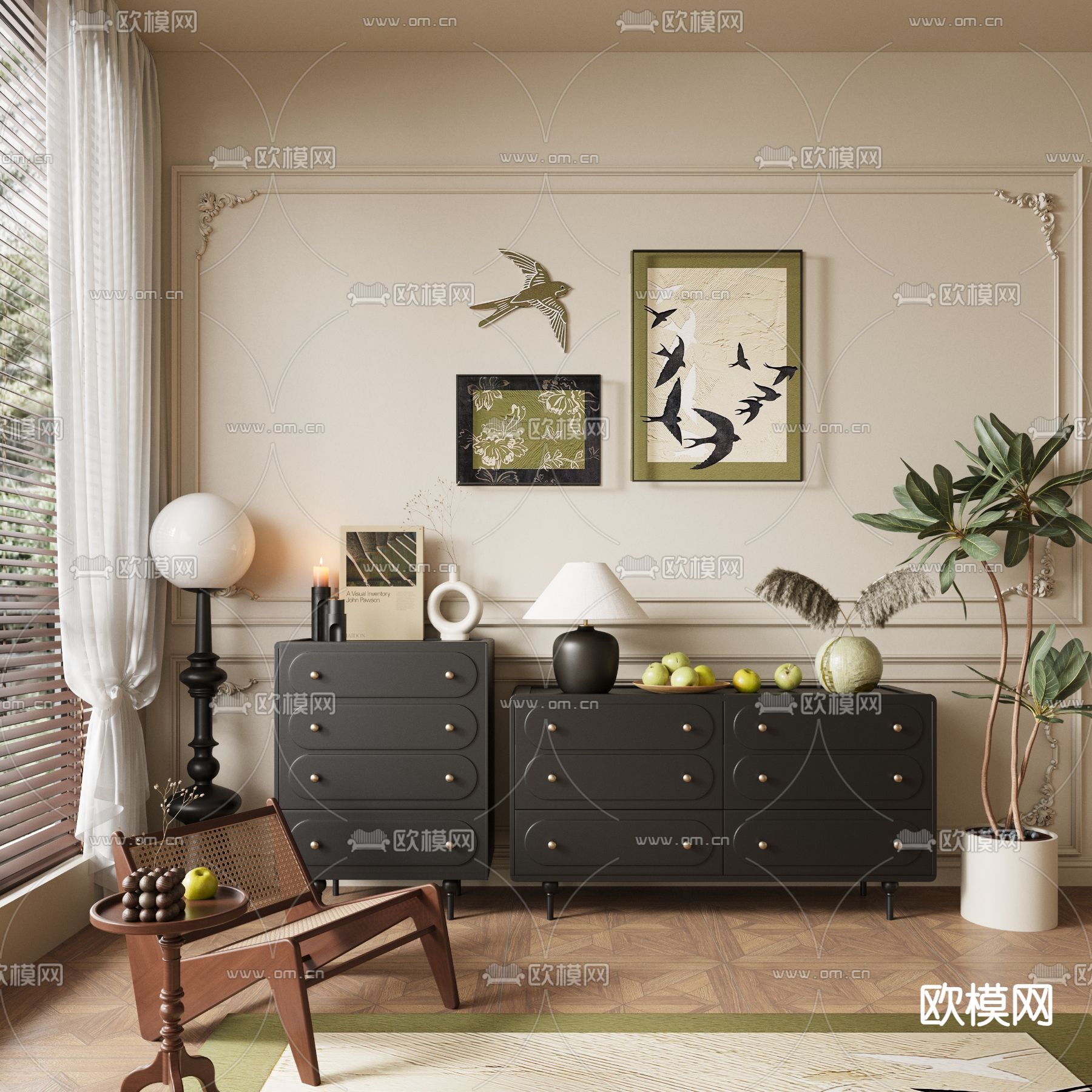 中古风斗柜 边柜3d模型下载