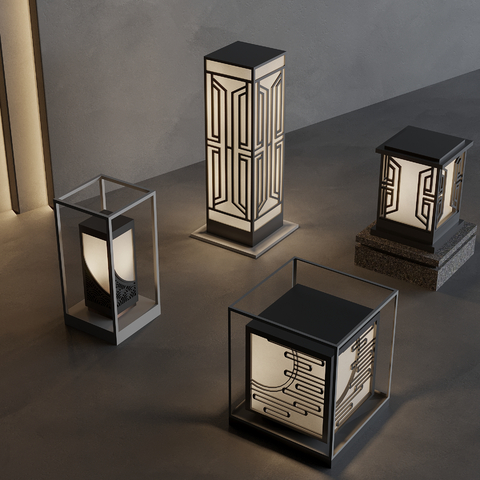  新中式户外灯 庭院灯su模型 