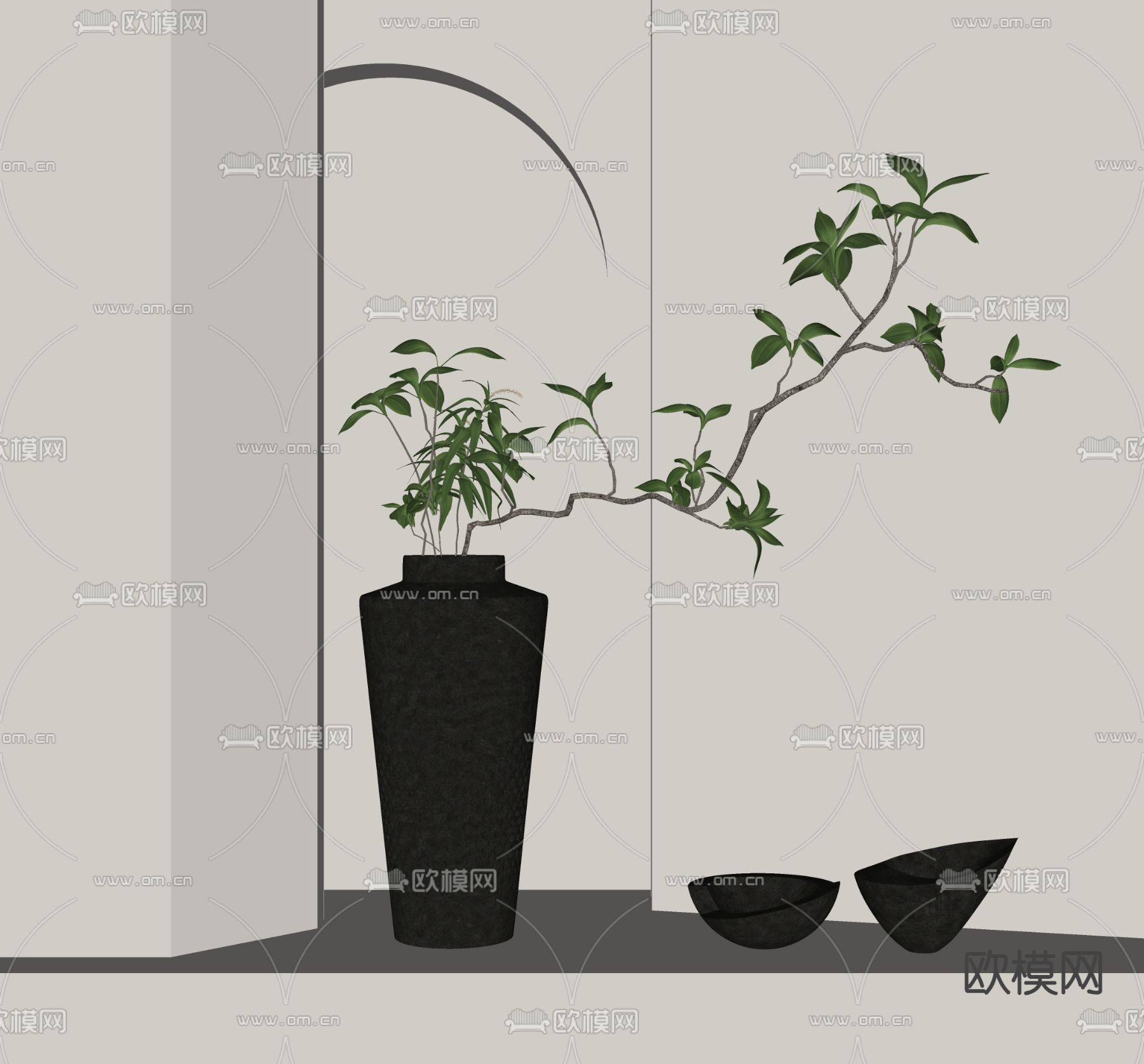 中古风花瓶 花艺su模型