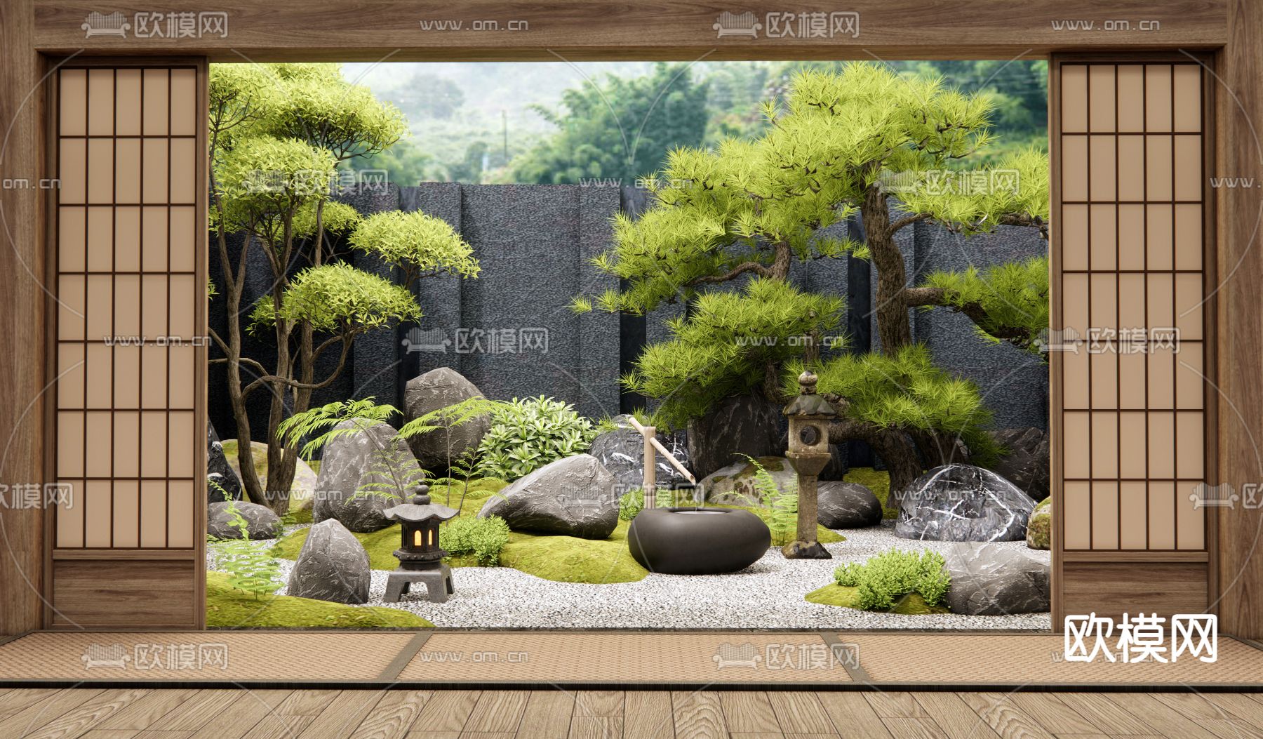 日式庭院景观 枯山水3d模型下载