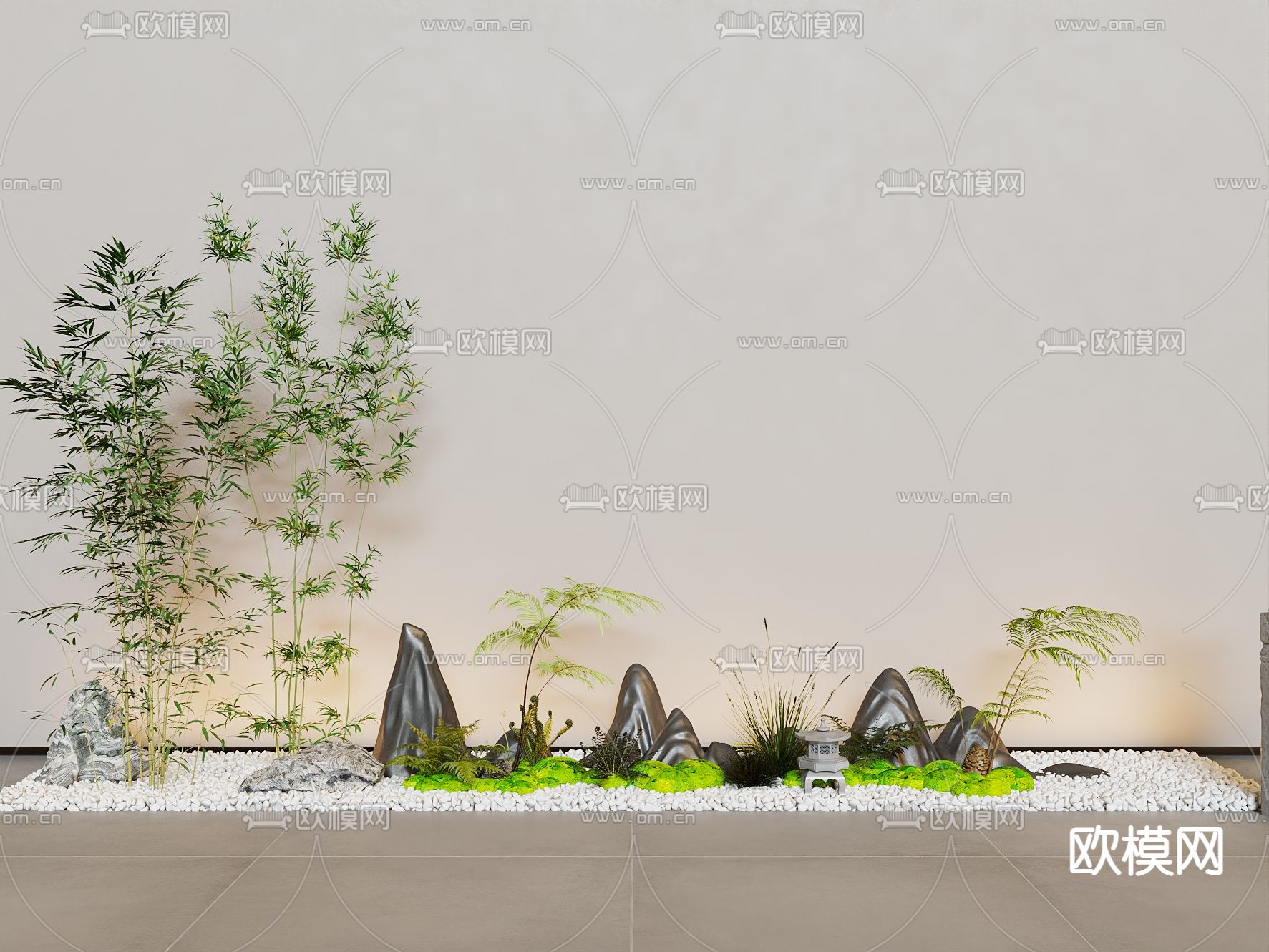 新中式假山景观 石头小景3d模型下载