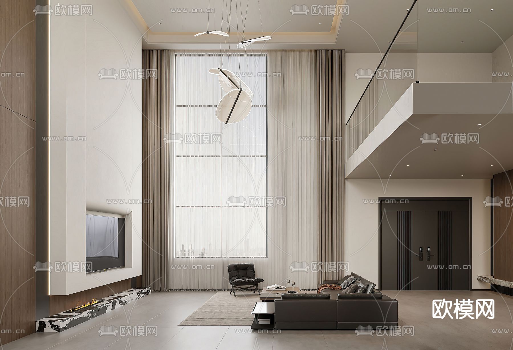 新中式别墅客厅3d模型下载