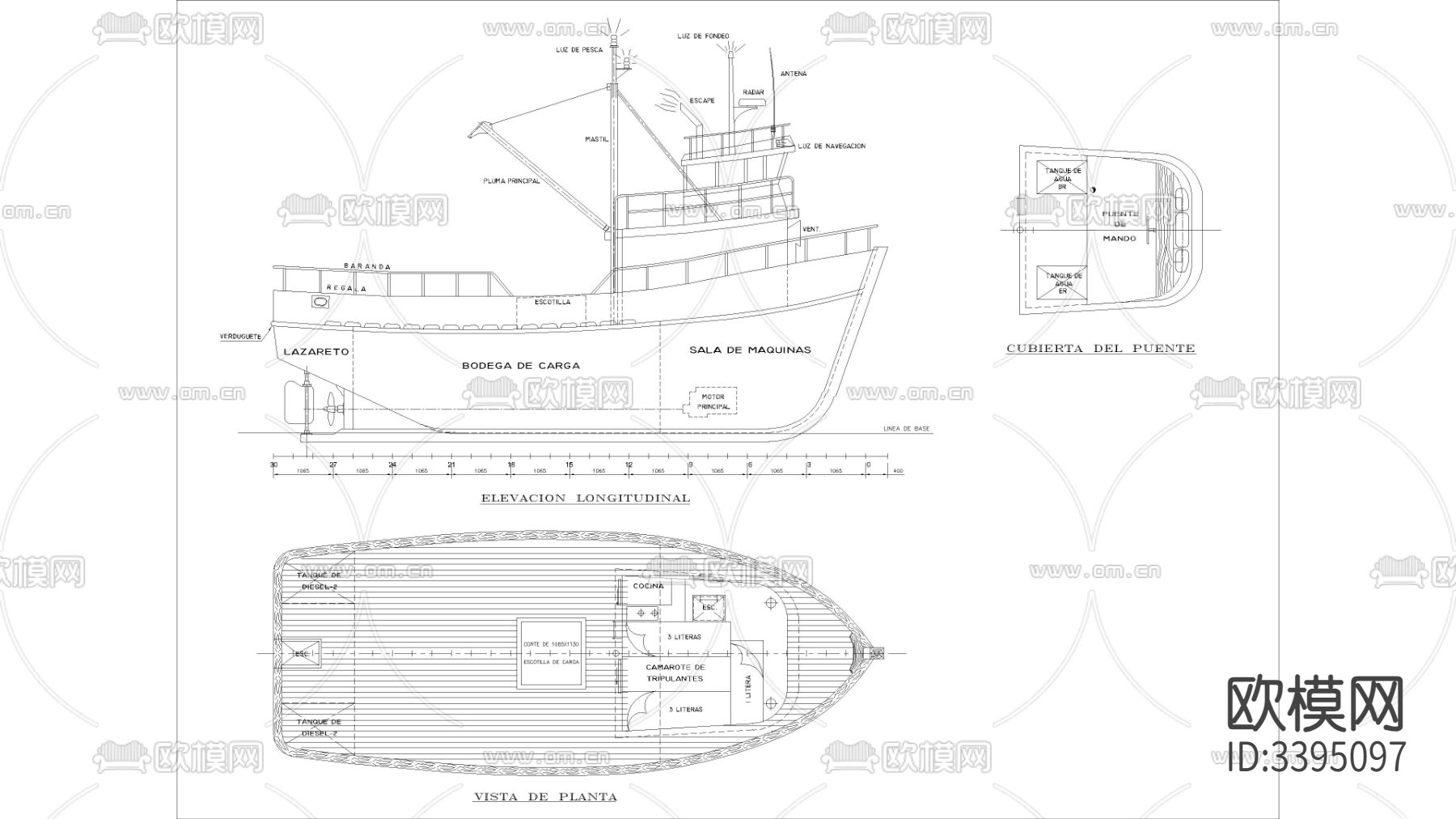 渔船CAD平面图下载（渲染图1）