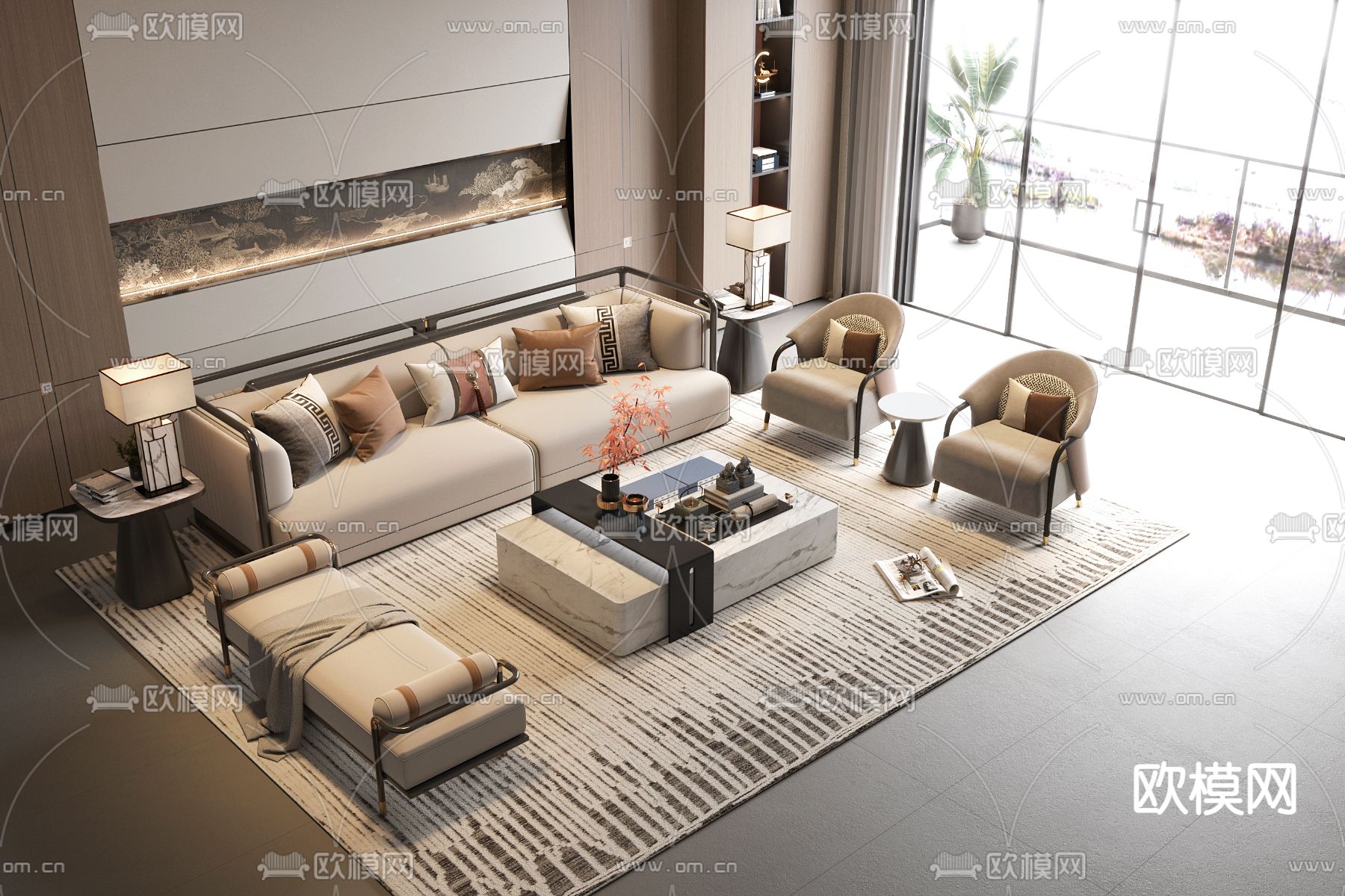 新中式组合沙发3d模型下载