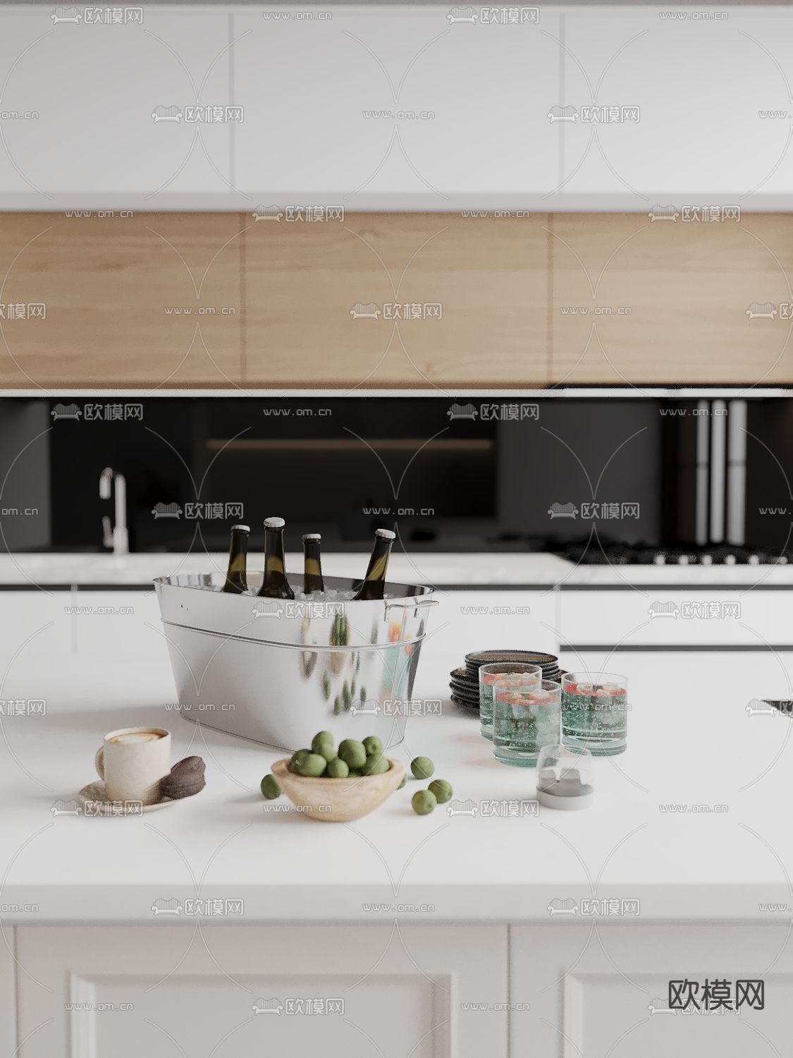 酒瓶 酒 冰桶 酒杯su模型下载（渲染图2）