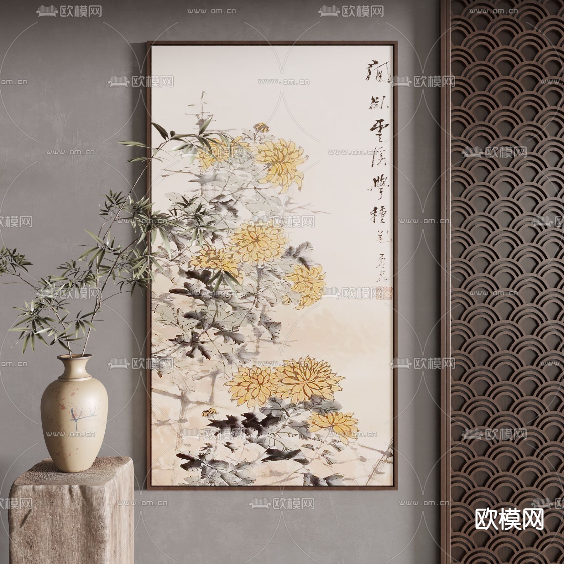 新中式装饰画 挂画su模型下载（渲染图2）