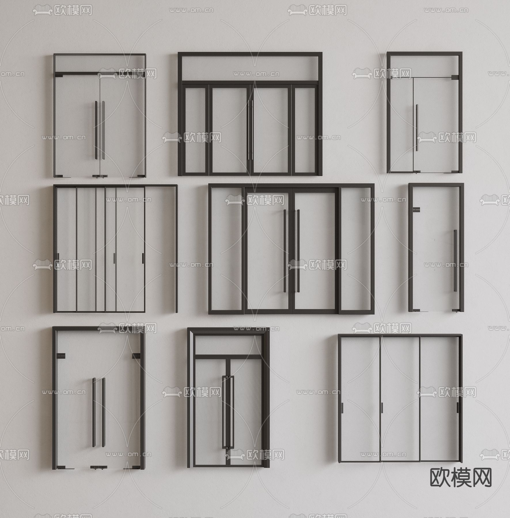 现代玻璃门 双开门 办公室门 商业大门3d模型下载