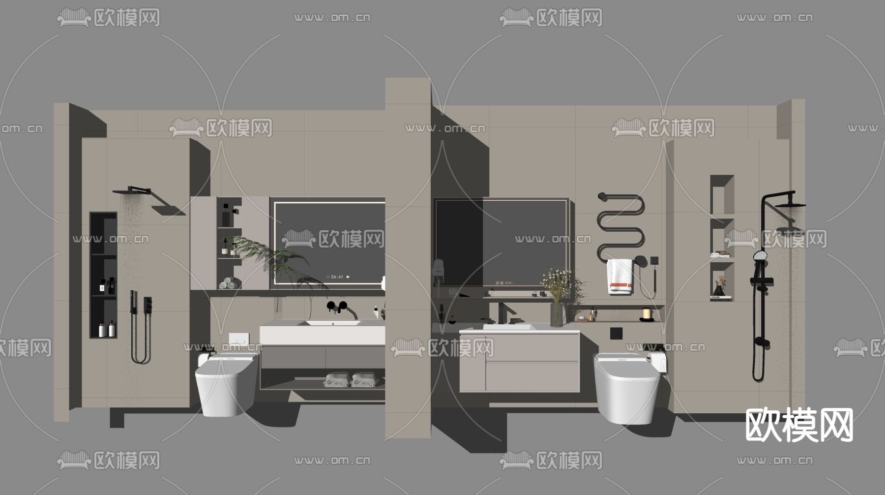 现代洗手间 卫生间su模型下载（渲染图1）