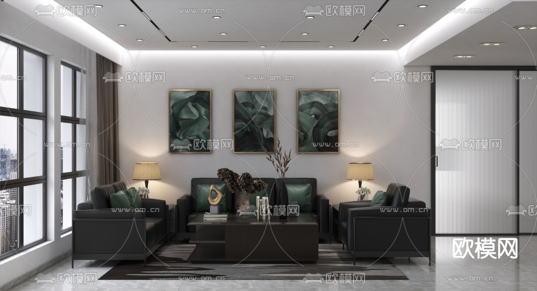 律师事务所前台3d模型下载（渲染图2）