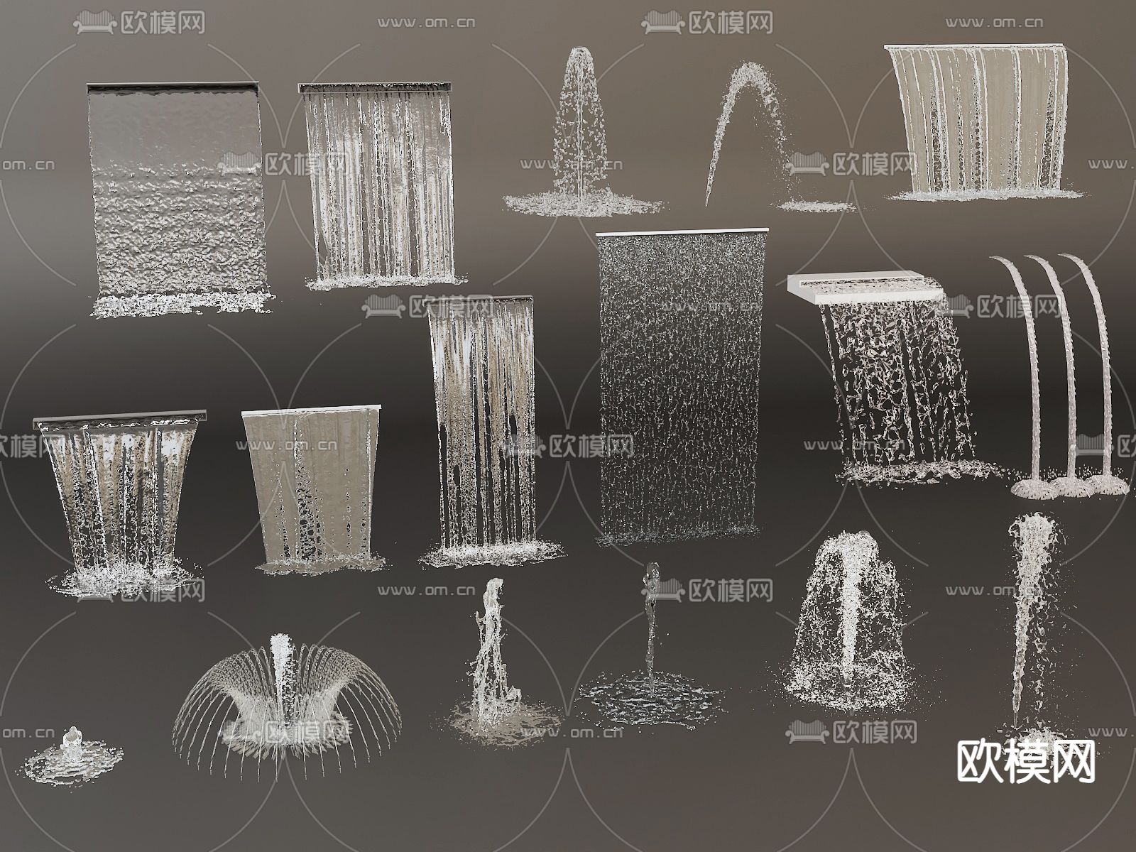 现代喷泉 瀑布3d模型下载