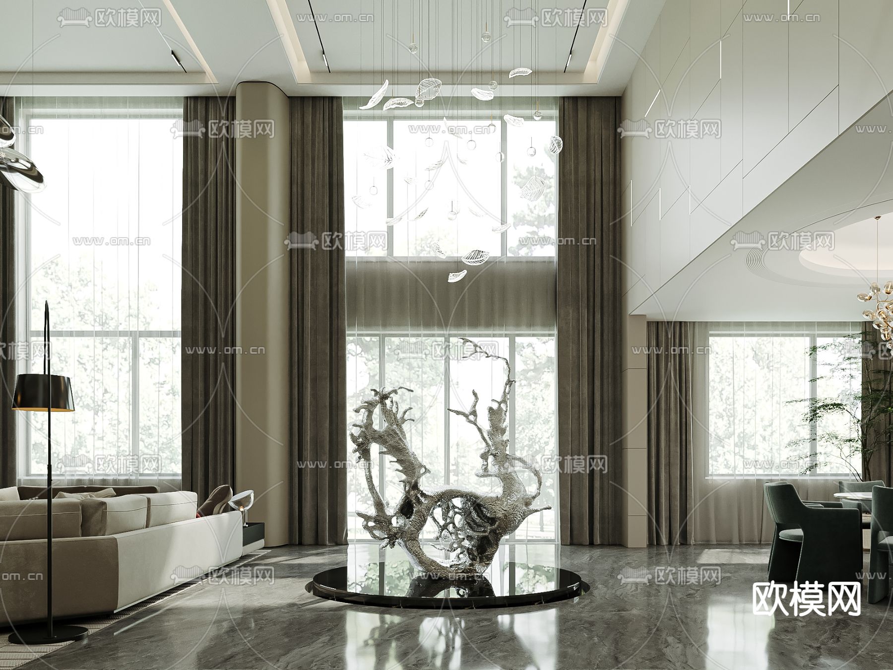 现代别墅客厅 挑空客厅su模型下载（渲染图4）