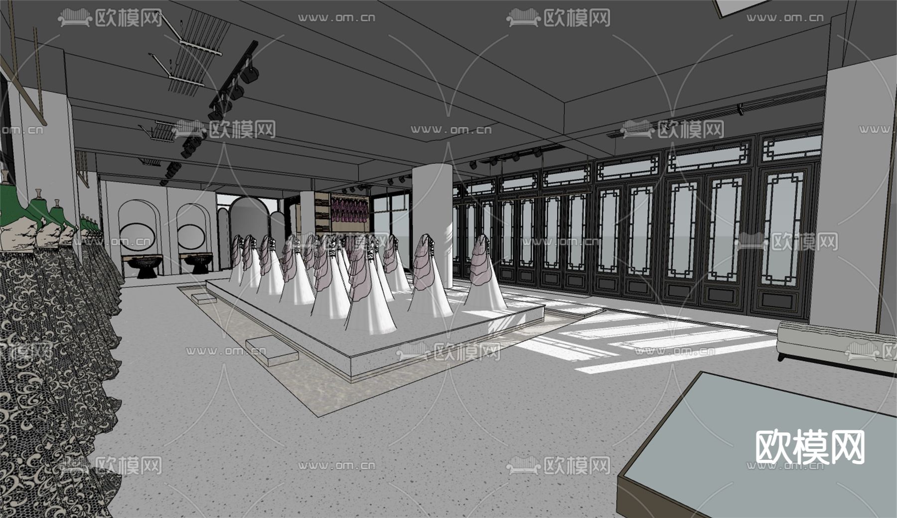 现代婚纱店su模型下载（渲染图1）