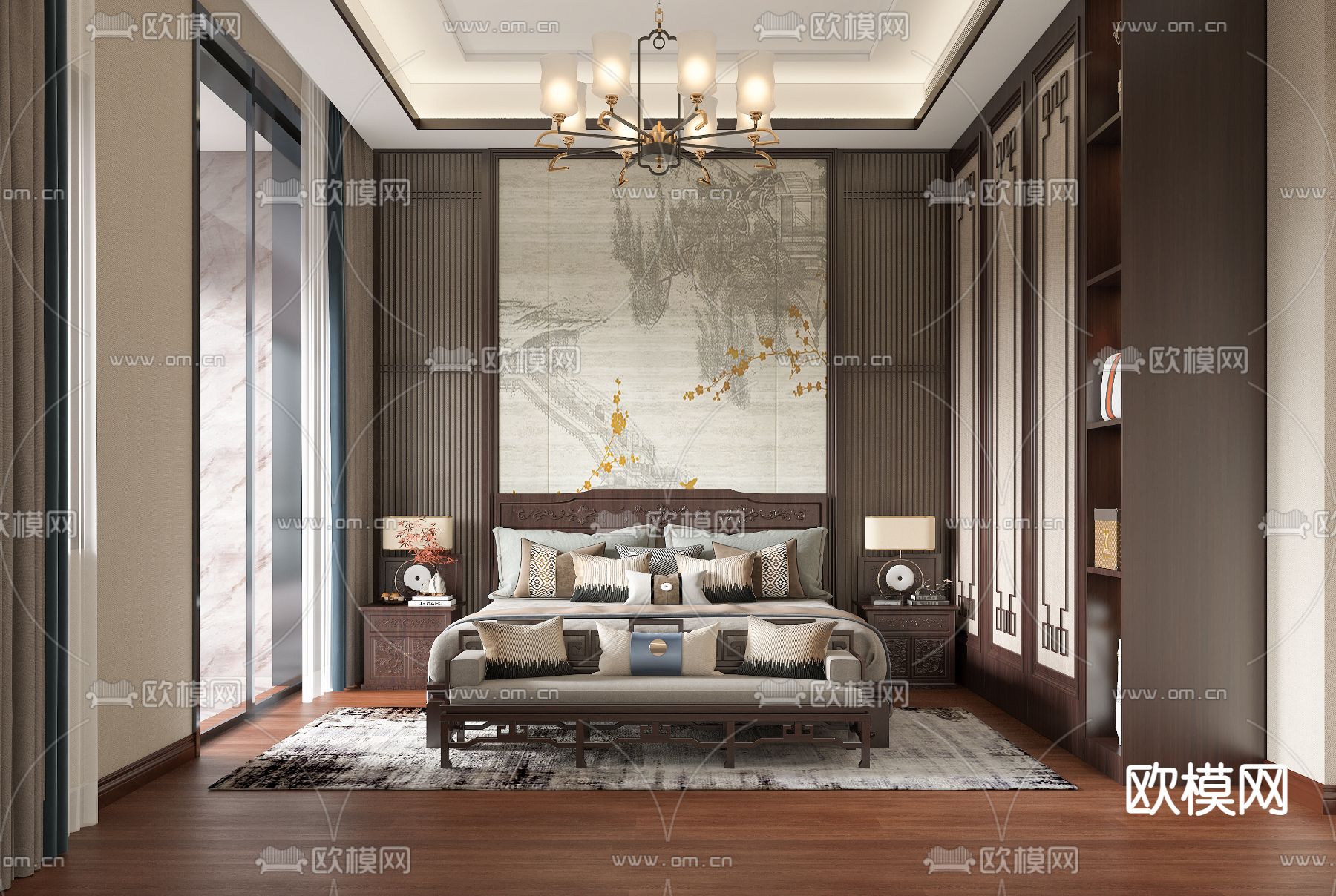中式卧室 主卧3d模型下载