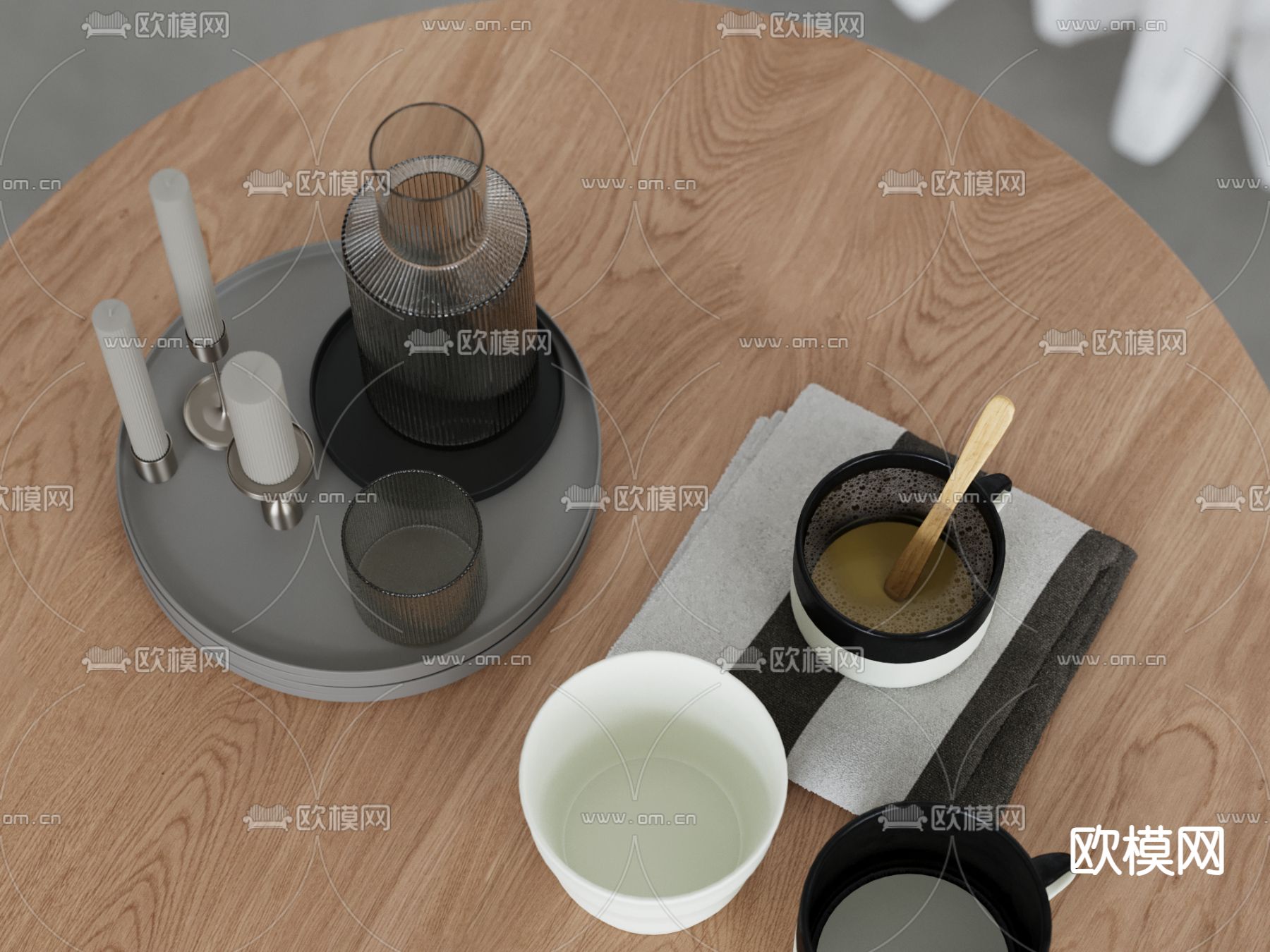 现代酒水 酒具 蜡烛 咖啡su模型下载（渲染图2）