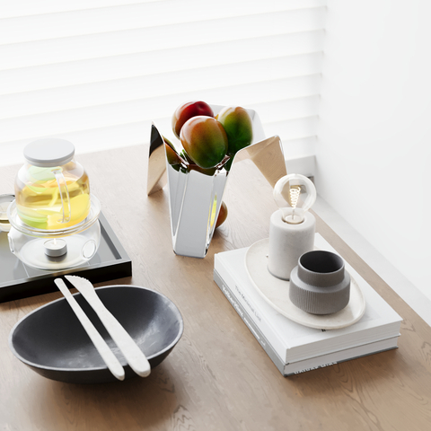  桌面摆件 书籍 水果 果盘su模型 