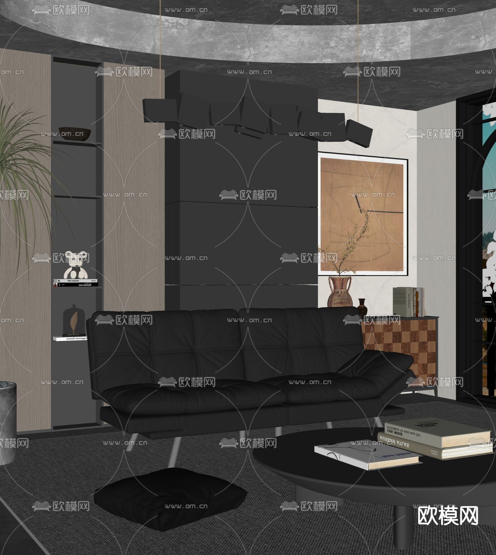 现代多人沙发su模型下载（渲染图1）