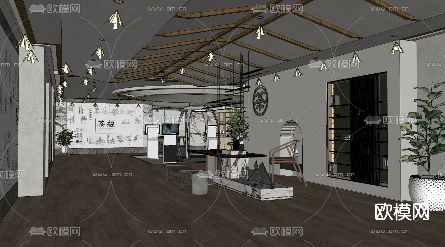 现代茶文化展厅 茶馆su模型下载（渲染图1）