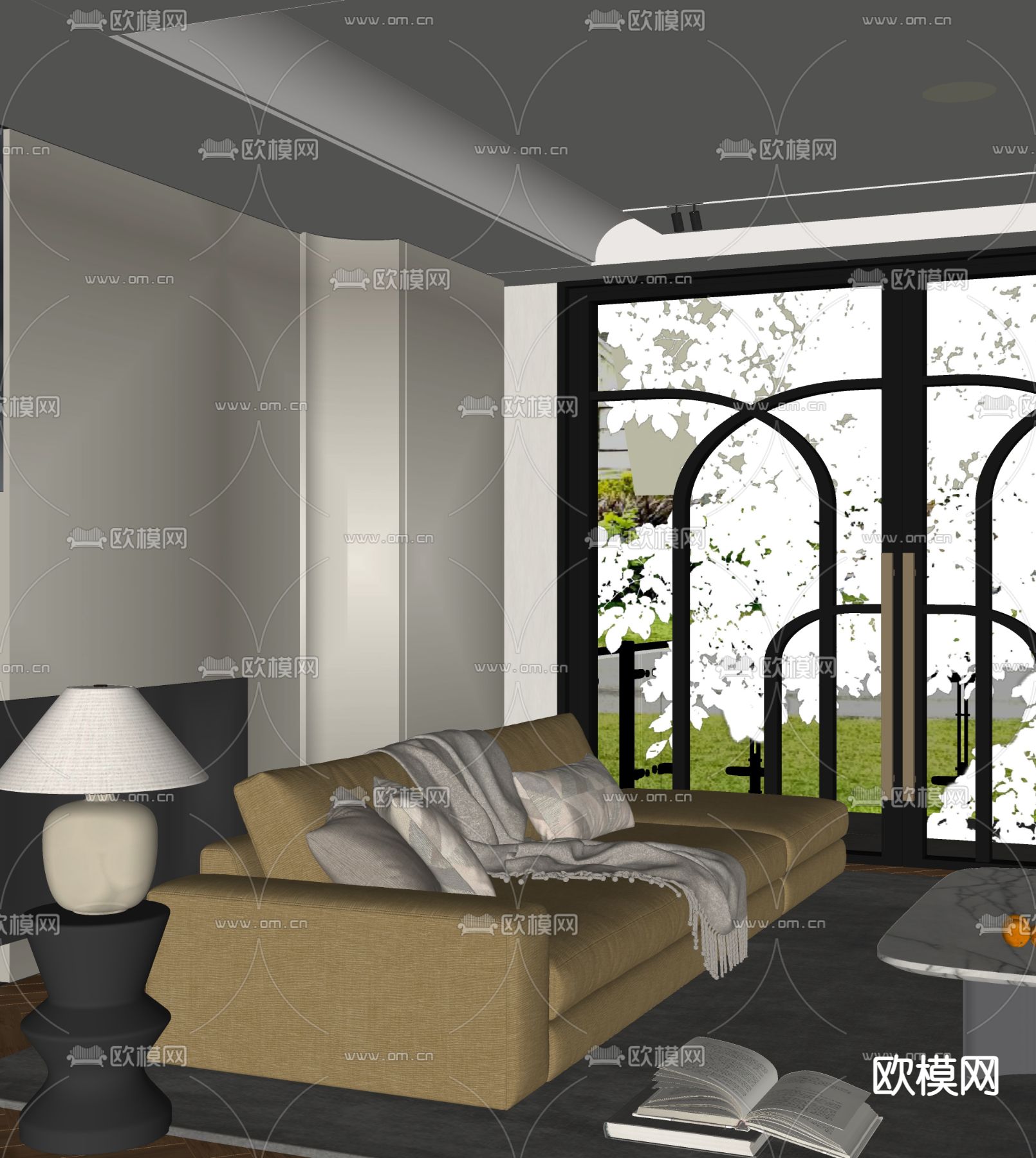 现代多人沙发su模型下载（渲染图1）