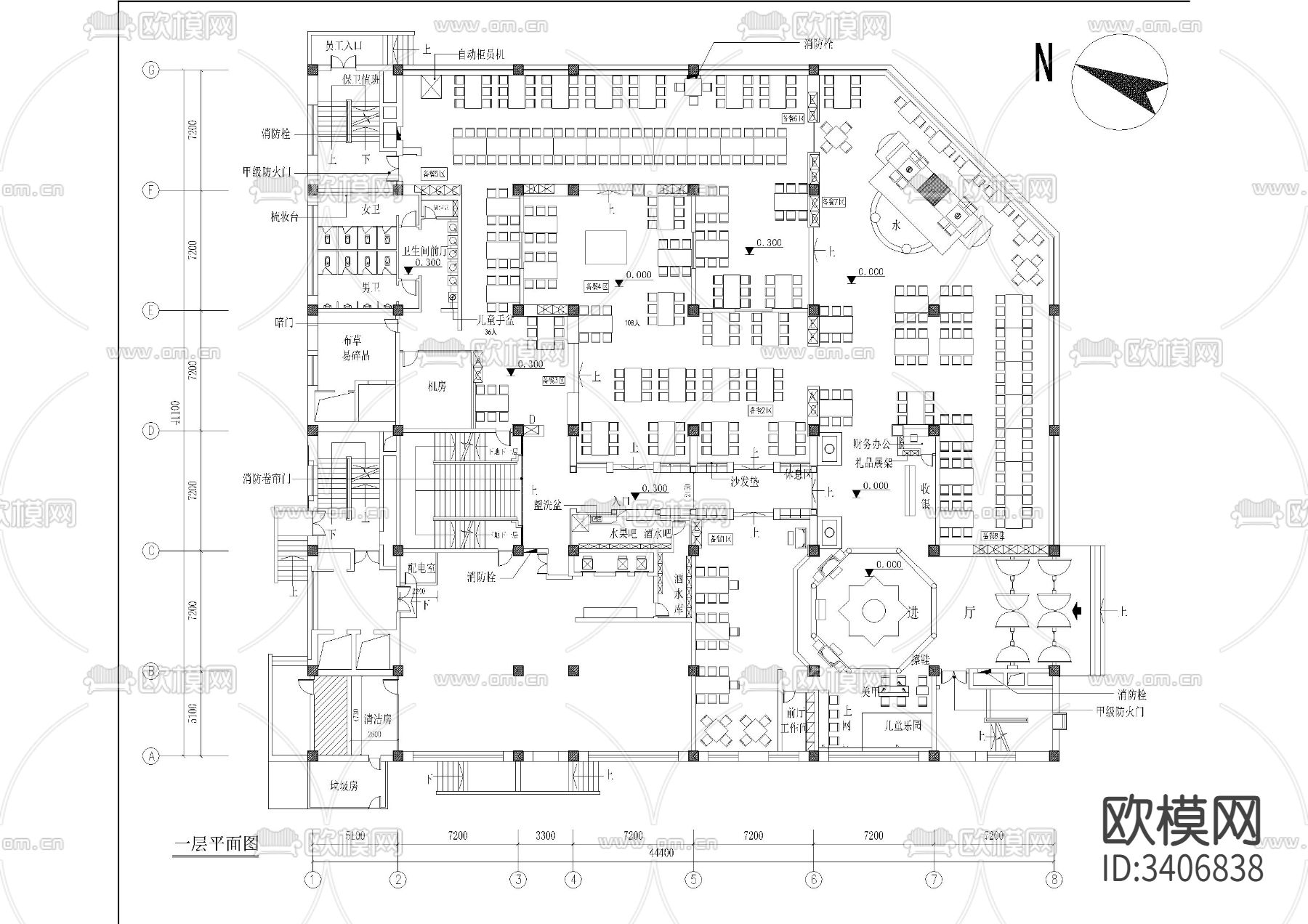火宴山海鲜自助火锅cad施工图下载（渲染图1）