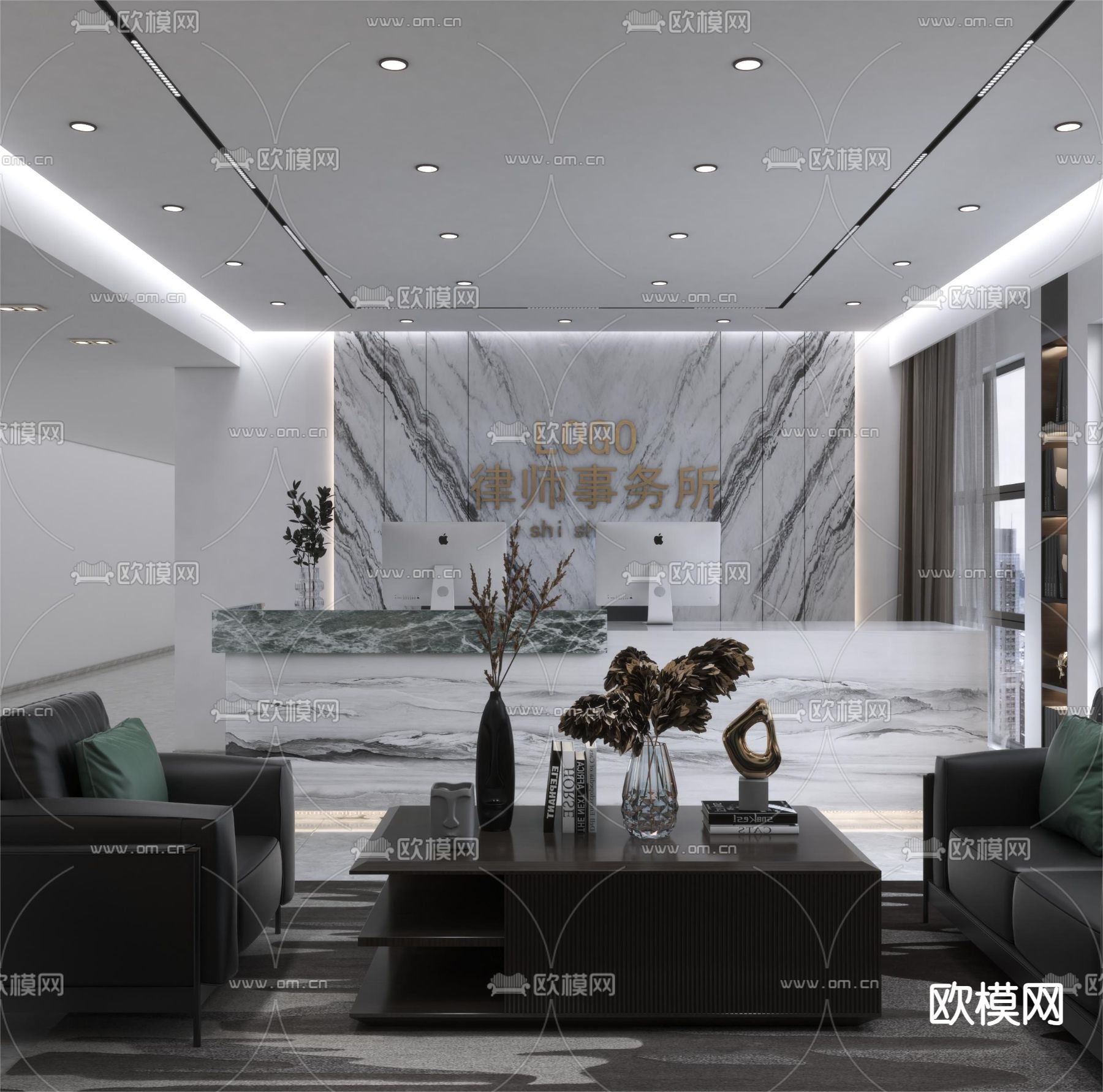律师事务所前台3d模型下载（渲染图1）