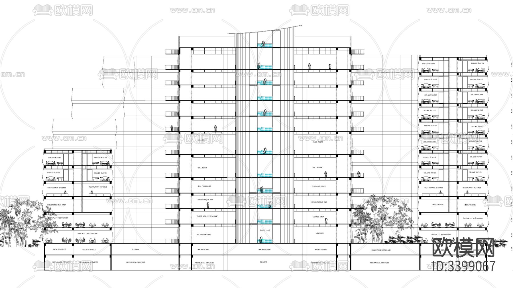五星级酒店CAD施工图下载（渲染图1）