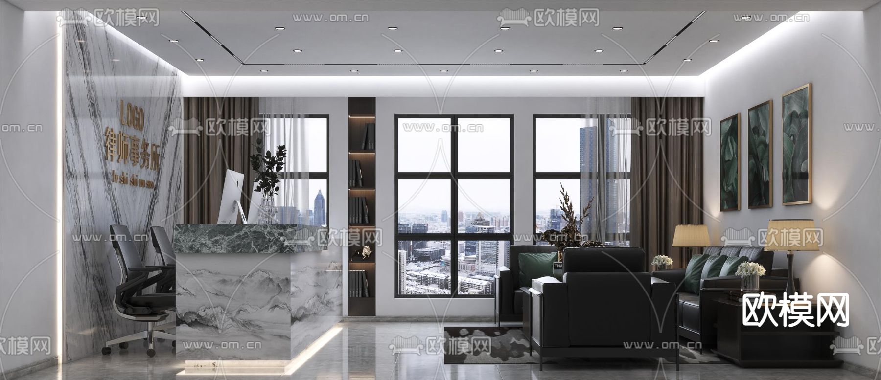 律师事务所前台3d模型下载（渲染图3）