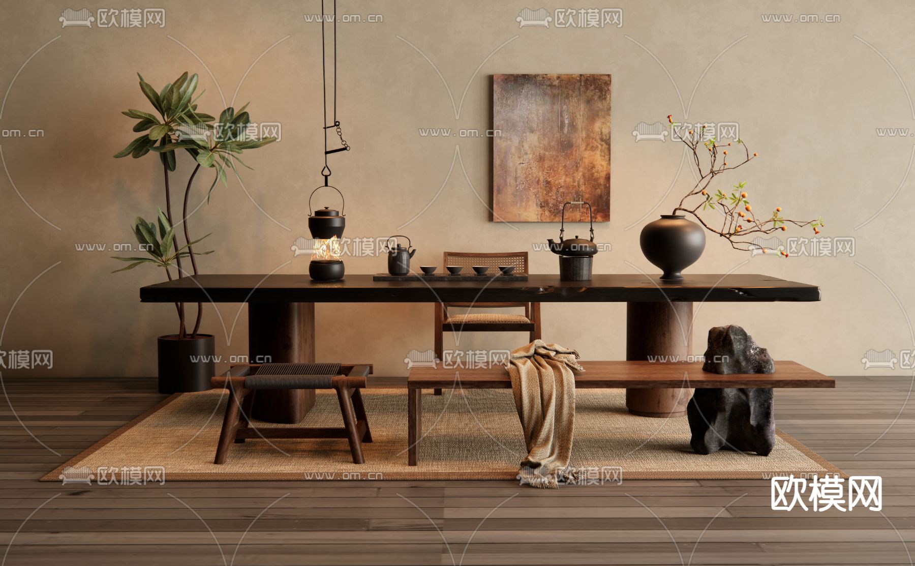 中古风茶桌 茶台3d模型下载