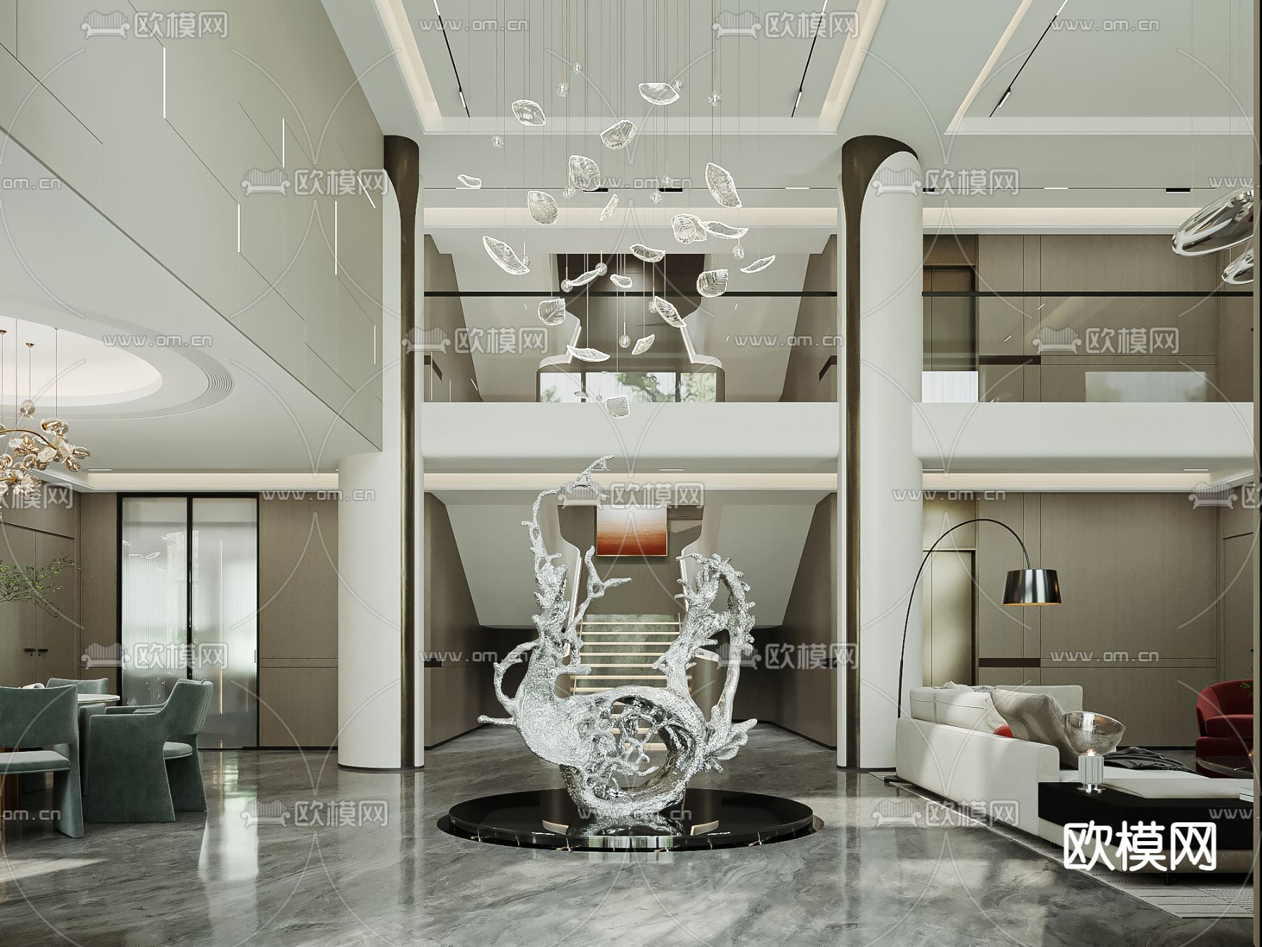 现代别墅客厅 挑空客厅su模型下载（渲染图2）