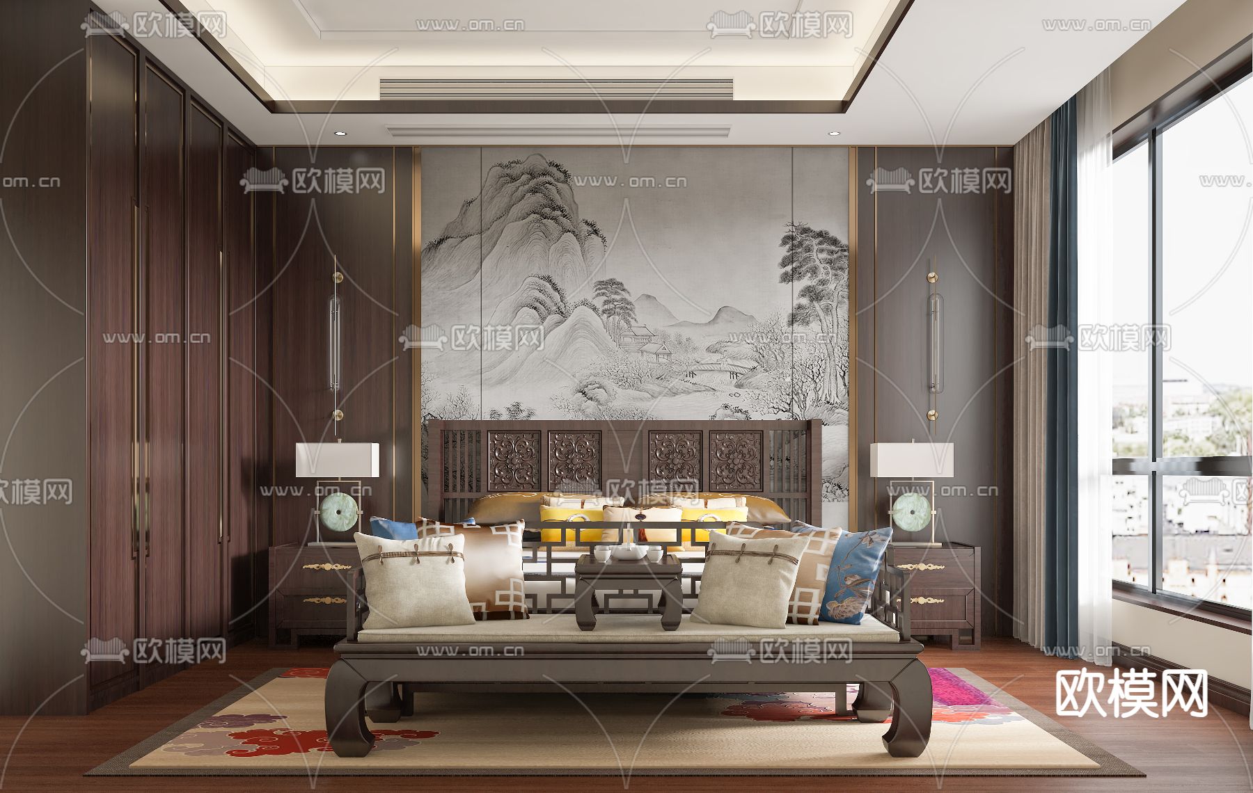 中式卧室 主卧3d模型下载