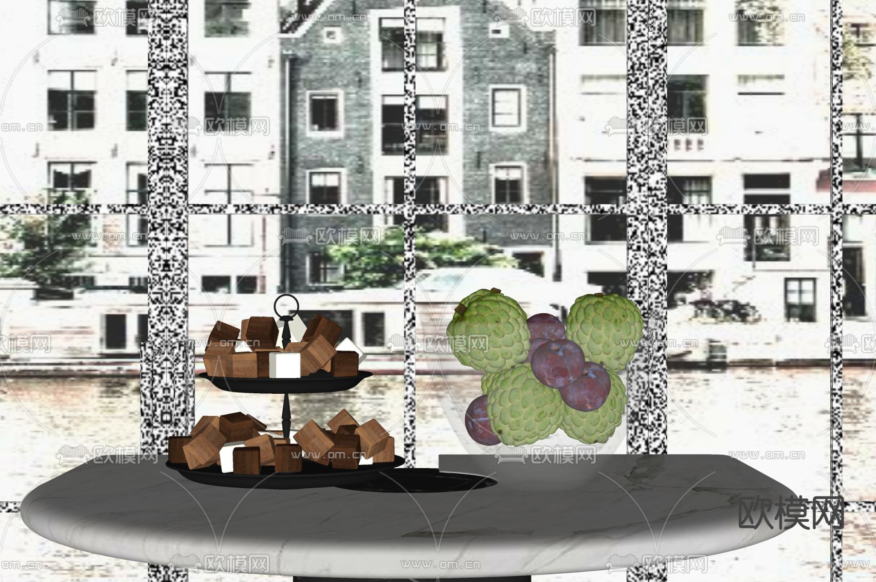 水果 糖果 果盘 李子 释迦果su模型下载（渲染图1）