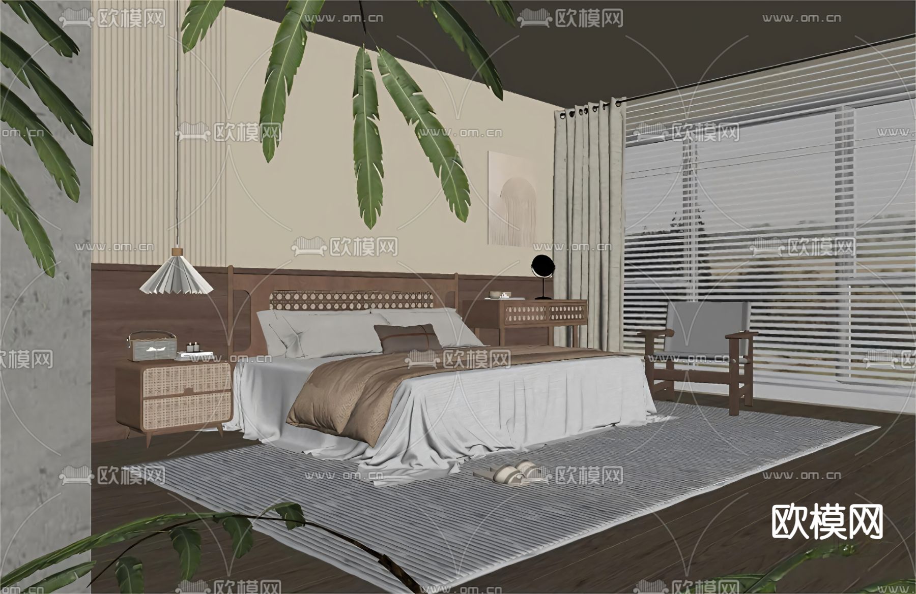 中古风卧室 主卧 主人房su模型下载（渲染图1）