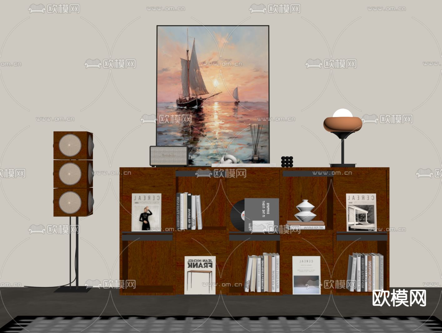 中古风书柜 书架su模型下载（渲染图1）