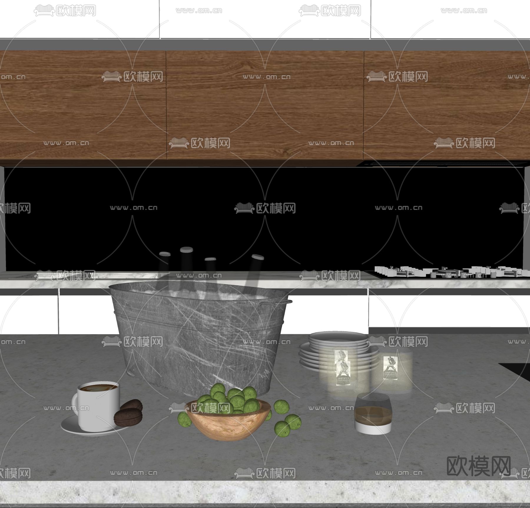酒瓶 酒 冰桶 酒杯su模型下载（渲染图1）
