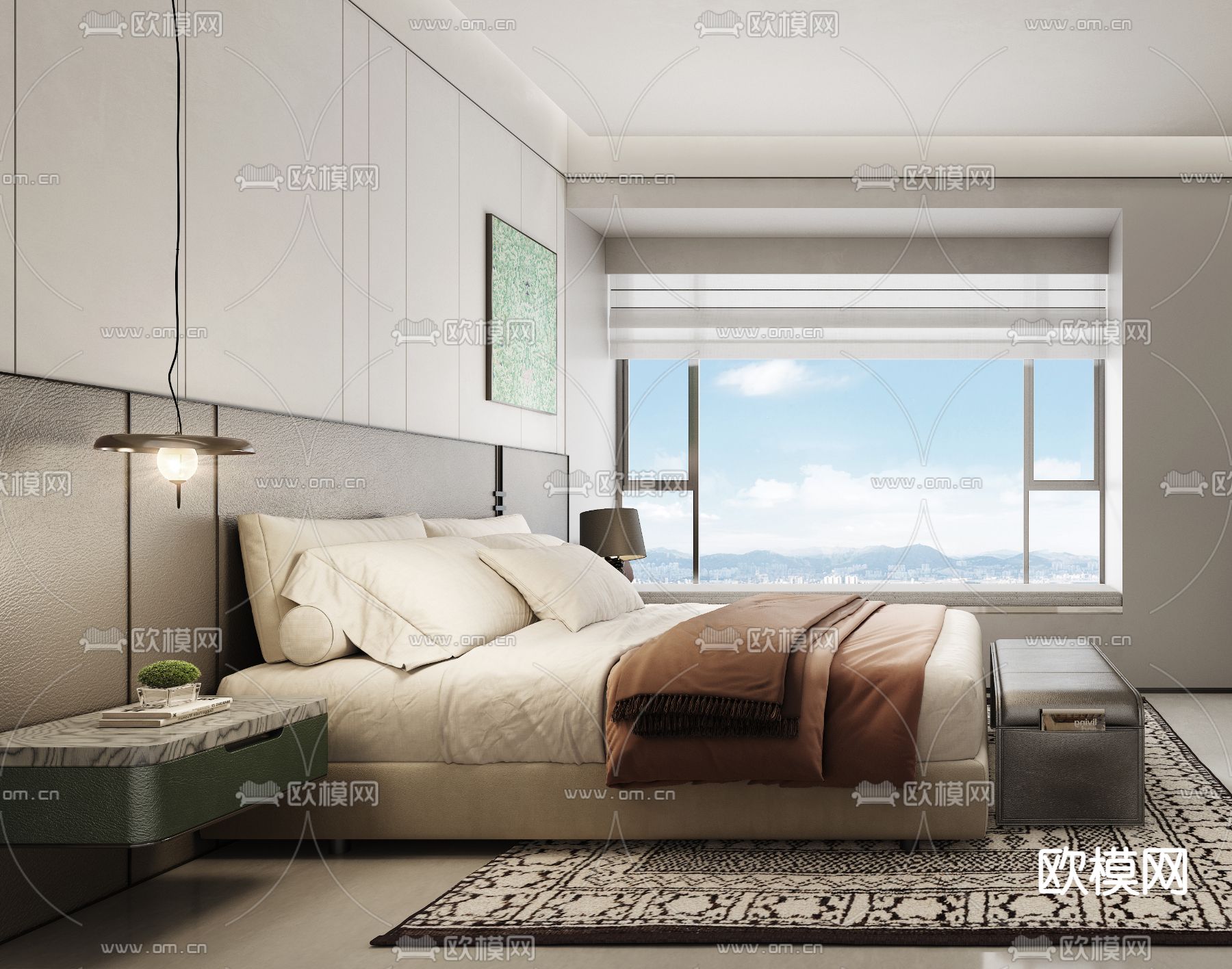 Minotti 双人床su模型下载（渲染图2）